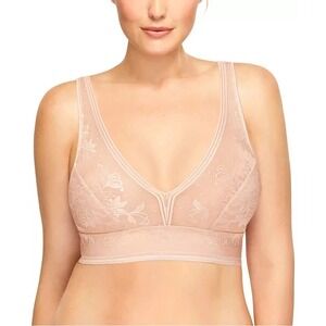 Wacoal Net Effect Soft Wireless‎ Bralette Sz 40 810340 Rose Beige Lace Comfort